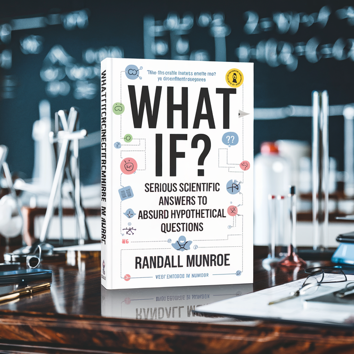 A close-up of Randall Munroe's book "What If?" on a cluttered desk.